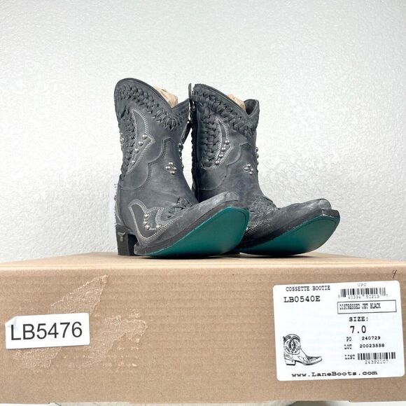 Lane COSSETTE Womens Cowboy Bootie 7 Western Cowgirl Short Boots Black Leather - Picture 10 of 11